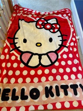 Northwest Red White Polka Dot Hello Kitty Plush Throw